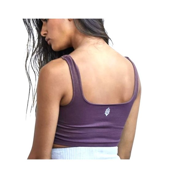 FREE PEOPLE FP MOVEMENT HAPPINESS WINE/BURGUNDY SQUARE NECK CROP SZ: M/L NWOT - Picture 3 of 6